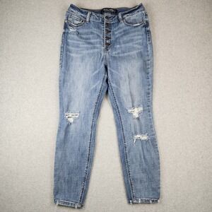 Vanilla Star Jeans Women's Size‎ 13 Blue Skinny Distressed High Rise Button Fly
